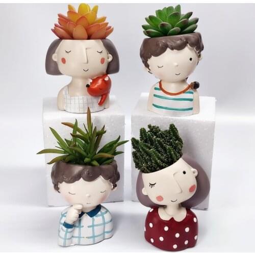 Cute boy girl flower pot succulent plant silicone mold DIY making resin concrete vase cactus mold home decoration tool