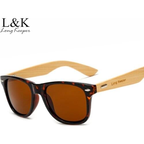 Long Keeper Women Men Bamboo Arms Sunglasses With "Long keeper" LOGO Vintage Wood Sunglasses Square Leopard Gafas De Sol