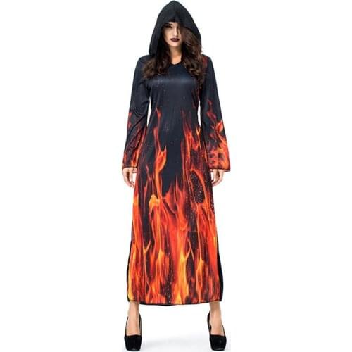 Scary Woman Halloween Hell Devil Demon Costume Female Sorceress Cosplay Purim Carnival Nightclub Stage Role Play Bar Party Dress