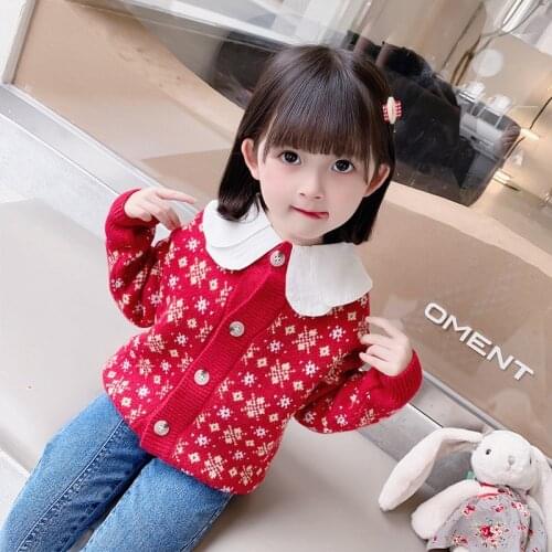 Girls Sweater Babys Coat Outwear 2021 Red Thicken Warm Winter Autumn Knitting Casual Cardigan Top Cotton Childrens Clothing