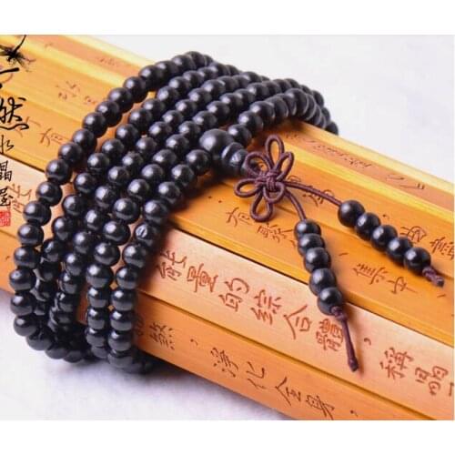 Tibetan Buddhism 216 Black Wood Prayer beads Mala Necklace
