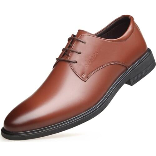 Brown Mens Genuine Leather Dress Shoes Letter Printed Leather Mens Business Shoes Outdoor Lace-up Soft Bottom Men Casual Shoes