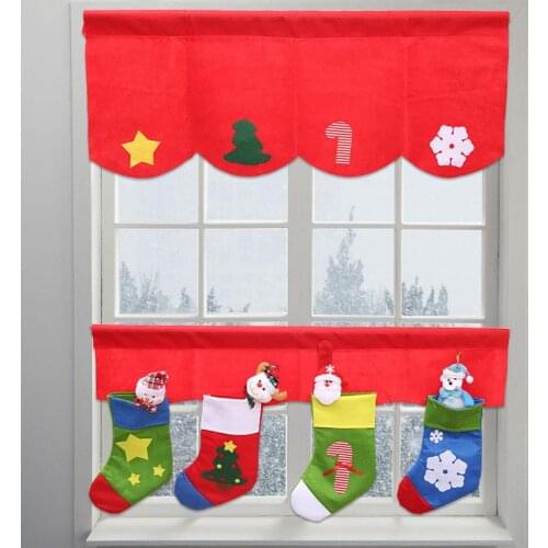 Creative Cartoon Candy Socks Curtain Red Velvet Christmas Decorative Curtains for Window Kitchen Cabinet Door 2pcs/set