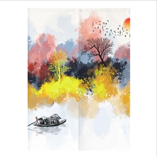 Fyjafon Curtain Digital Print Door Curtain Tube Curtain Kitchen Short Curtains for hotel Cotton Linen Decorative Curtain