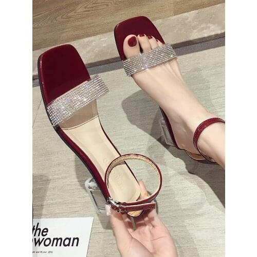 Womens Shoes Sandals 2020 New Summer Fashion Word Buckle With Rhinestone Open Toe Roman Shoes