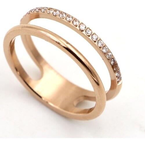 The New Fashion Hollow Double Layer 21 Handmade Inlaid Crystal Ring Plated Gold Women Engagement Ring Drop Shipping