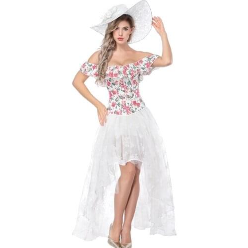 White Floral Corsets And Bustiers Gothic Corset Dress Victorian Steampunk Costumes Burlesque Clothing Corpetes E Espartilhos
