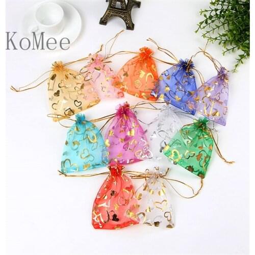 100pcs/lot Multi Colors Heart Organza Bag 7x9cm Small Party Wedding Favor Gift Bag Pouches Cute Jewelry Candy Packaging Bags