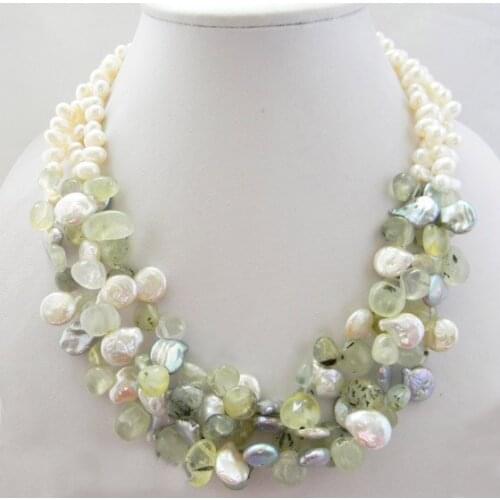 2017 3row 18''12mm gray white coin freshwater pearl necklace