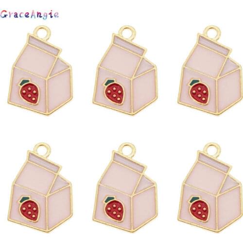 5pcs 10pcs Kawaii Enamel Pink Strawberry Milk Carton Charms Alloy for Women Bracelet Earrings Pendants Craft DIY Accessory