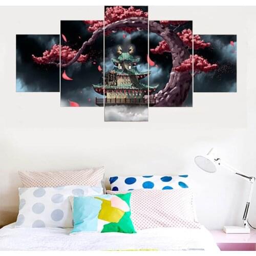 5 Piece Canvas Wall Art Anime Manga Paintings Vintage Tree House Posters And Prints Home Decor Living Room Decoration Pictures