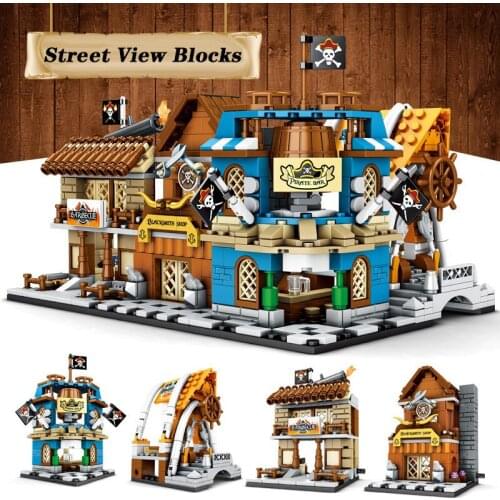 632Pcs Creative City Street View Building Blocks Magic 3D Architecture House BBQ Bar Food Shop Model Bricks DIY Toys for Child