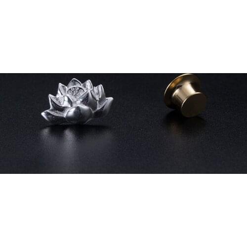 Buddhism Pin Lotus Flower 925 Sterling Silver Brooch Women Religious Collar Small Pins Buddhism Jewelry Fine Luxury Gift Antique