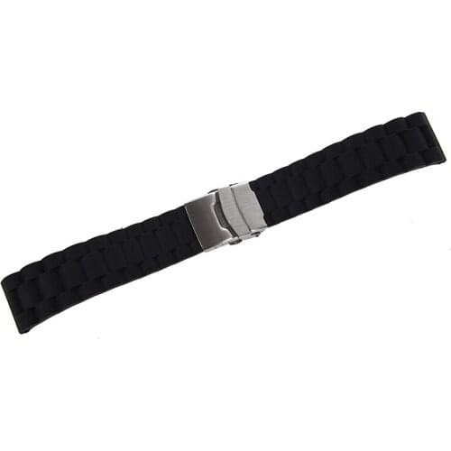 Black Silicone Waterproof Diving Watchband Strap Deployment Clasp 22mm