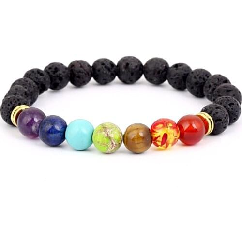 DIEZI Fashion Muticolor Bracelets Lava 7 Chakra Beads Stone Bracelet Women Reiki Prayer Yoga Bracelet Stones Bracelets bangles