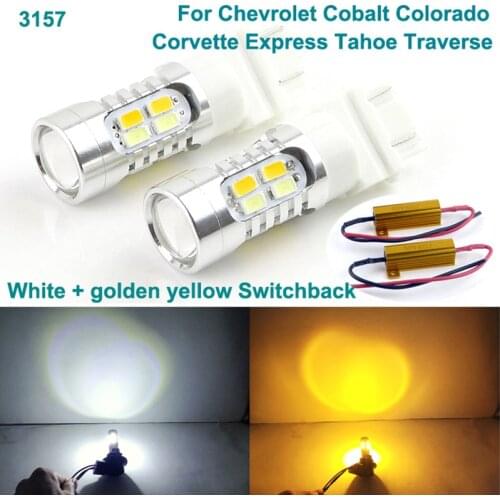 For Chevrolet Cobalt Colorado Corvette Express Tahoe 3157 Dual Color Switchback LED DRL Parking front Turn Signal light Bulbs