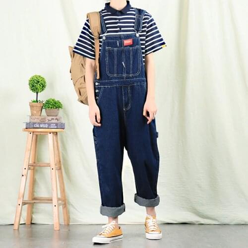 Mens denim overalls Jeans Men New Retro Straight Denim Overalls Mens Overalls Korean Denim Suspenders