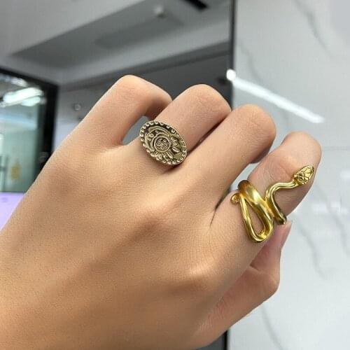 Aesthetic Rings For Women Vintage Sun Face Punk Couple Ring Fashion Exaggeration Jewelry Gothic Accessories Gift