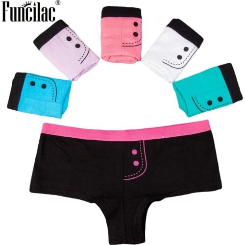 FUNCILAC Panties for Woman Boxers Cotton Printed Underwear Sexy Ladies Bikini Knickers Soft Boyshort for Women 6 Pcs/Lot