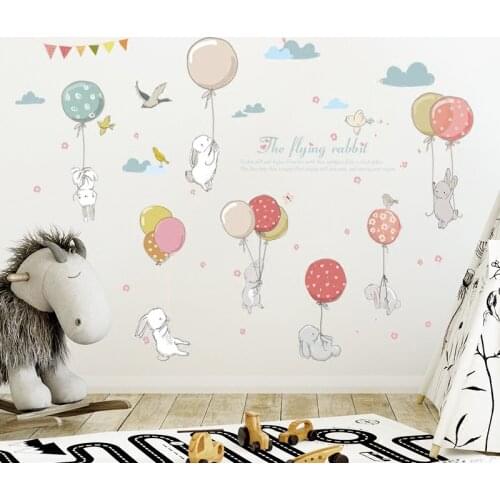 Cartoon Hot Air Balloon Wall Stickers Animals Kids room Baby Nursery Room Decoration Wall Decals Eco-friendly Art Vinyl Murals