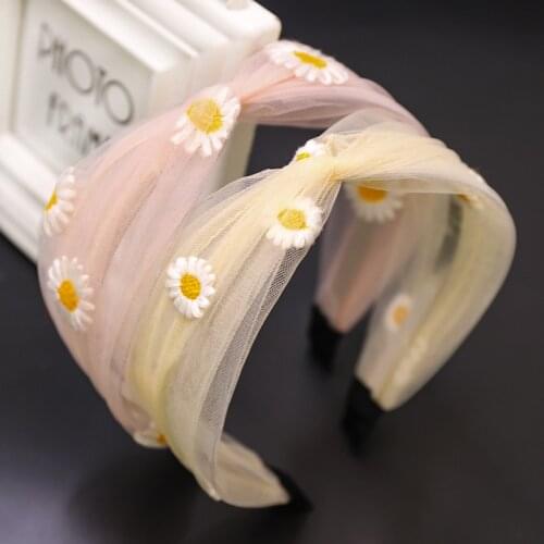 2020 Spring And Summer New Headband Small Fresh Super Fairy Mesh Yarn Small Daisy Embroidery Hair Accessories