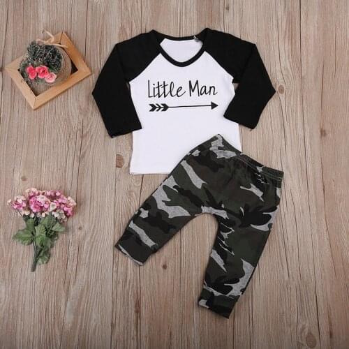 Baby boy clothes set Cotton Long sleeves 2pcs set T-shirt+Camouflage Pants Newborn Little man Printed Baby Clothing