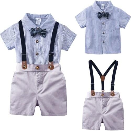 Kids clothes Baby Boy Clothing Sets Infants Newborn Boy Clothes Shorts Sleeve Tops+Overalls 2PCS Outfits Summer Baby Clothing