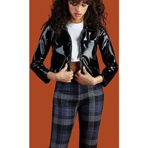 Cool Yuppie Long Sleeve Black Glossy Piano Face Leather Punk Guitar Show Jacket Motobike Harajuku Stage Costumes