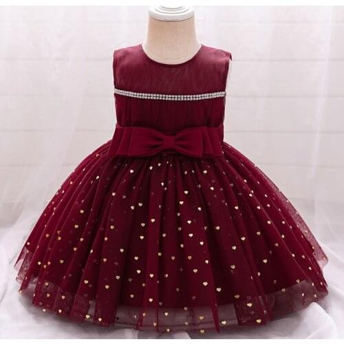 2021 Child Kids Clothes Baptism 1 Year Birthday Dress Baby Girl Lace Princess Dresses Party Dress Heart Pattern Costumes Gown