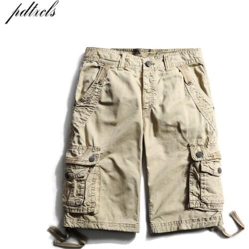 PDTXCLS 2018 Summer Cotton Tactical Cargo Shorts Men Military Solid Knee Length High Quality Casual Beach Shorts Masculino