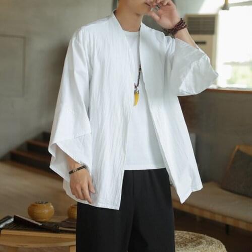 2020 Summer Chinese Style Linen Cardigan Hanfu Men Costume Suit Loose Large Size Cotton Linen Retro Style Shirt Robe Male KK3371