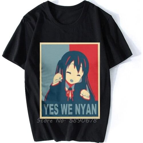 Men Azusa-Yes We Nyan T Shirt K-on Yui Japan Music Anime Cotton Tops Vintage Short Sleeve Harajuku Tees Adult T-Shirt