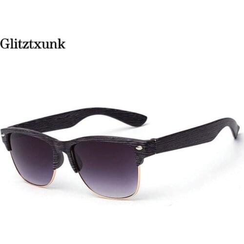 Glitztxunk 2019 New Trendy Sunglasses Metallic Wood Sunglasses Men and Women Classic Popular Eyewear Wood Grain Sunglasses