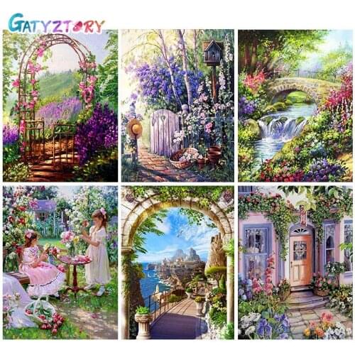 GATYZTORY 60x75cm Oil Painting By Numbers Garden DIY Paint By Numbers For Adult Landscape Frame Canvas Painting Unique Gift