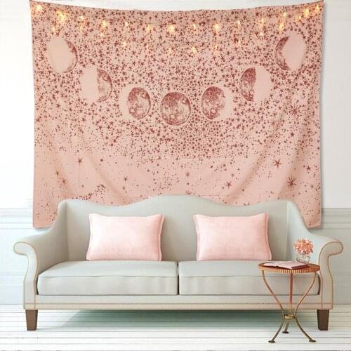 Starry Sky Moon Wall Hanging Tapestry Orange Pink Bohemia Mandala Wall Carpet Yoga Blanket Dorm Headboard Nordic Boho Home Decor