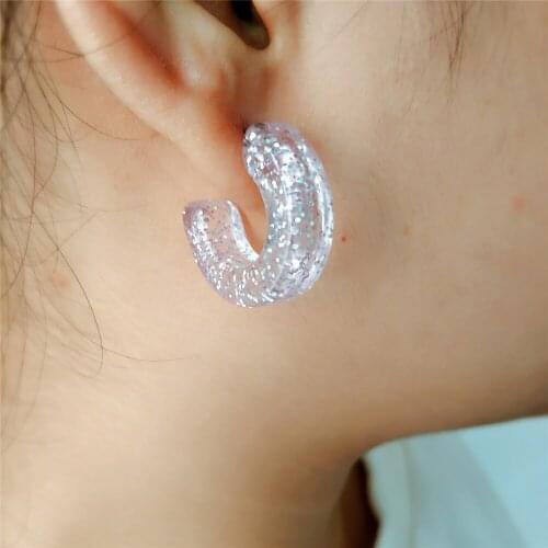 SOHOT New BOHO Acrylic Glitter Round Hoop Earrings Korean Multicolor Crystal Women Beach Jewelry Bojoux For Summer Party Gift