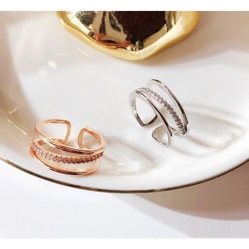 New elegant senior sweet shiny crystal fashion Rings contracted multilayer geometric fine adjustable Women opening Rings 2020