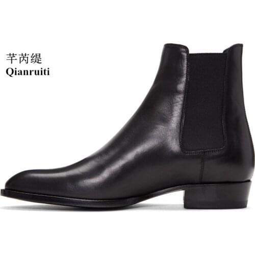 Qianruiti Autumn Winter Men Chelsea Boots in Black Suede Low-heeled British Vintage Style Western Street Boots Male Shoes