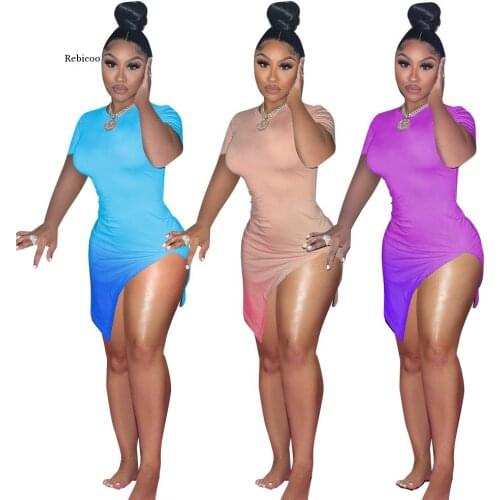 Simple Pure Color o Neck Short Sleeve Skinny Mini Dress Sexy Tight Club Party Lady Fashion Dress