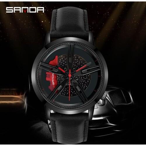 Sanda Top Brand New Men Wristwatch Fashion Wheel Series Dial Leather Strap Waterproof Gift Watch Premium Quartz Movement 1040