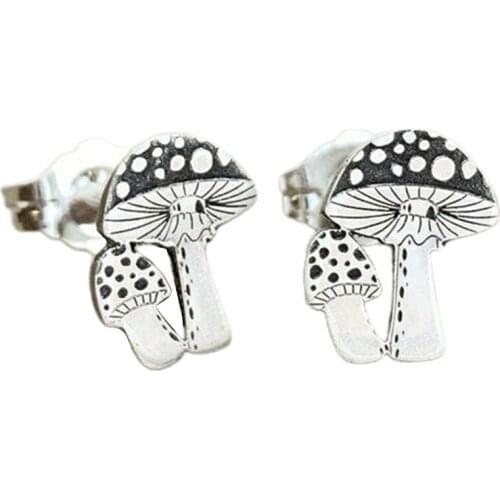 Forest Mushroom Post or Stud Earrings in silvertone Tiny Minimalist Nature Bohemian Cartilage Woodland Jewellery Toadstool