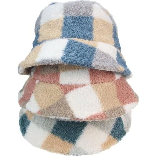 Bucket hats women plaid pink green blue flat top winter hats casual fashion outdoor keep warm fisherman caps gorros y sombreros