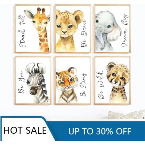 Nordic Animals Posters Wall Art Elephant Lion Giraffe Prints Canvas Painting Pictures For Nursery Kids Room Decoration