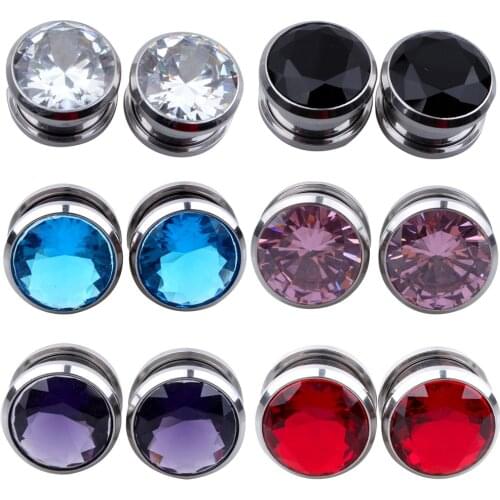 Crystal Zircon Flesh Tunnel Plug Screw Fit Ear Piercing Gauge Stretching Expander Jewelry Zirconia Earring Earlets