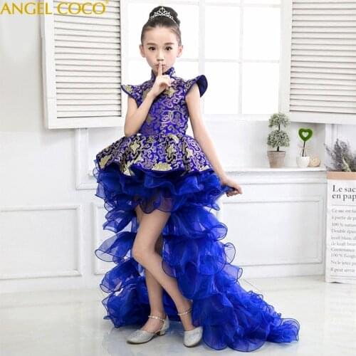 Girls Evening Dress Flower girl Catwalk Stage Host Party Gown carnival costume for kids Child Princess Children wedding guest