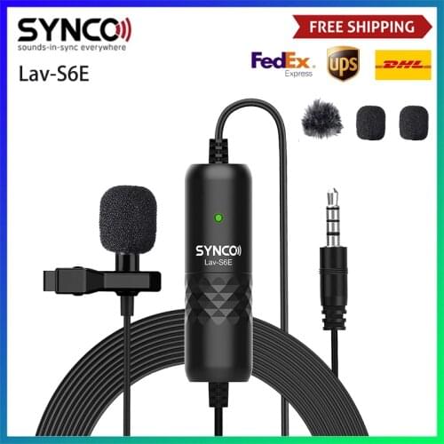 SYNCO Lav S6E Lavalier Omnidirectional Condenser Label Mic, 6M Cord iPhone Android Smartphone Smartphone DSLR Camera