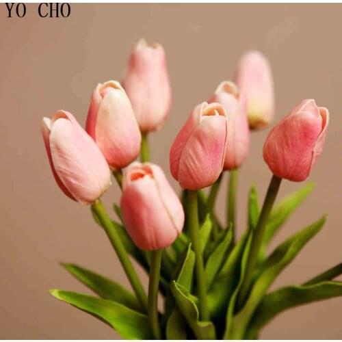 YO CHO 31pcs/lot Real Touch Tulips Artificial Flowers PU Home Wedding Outdoor Decoration Wedding Flower Bridal Bouquet 12 Colors