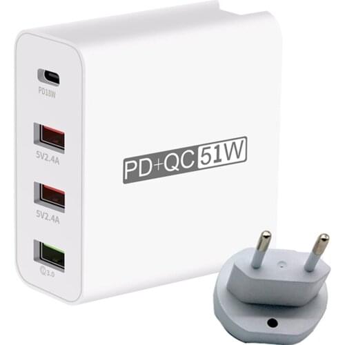 EU/US/UK/AU PD USB 4Port 51W Type C Charger Adapter Fast Charge USB PD 3.0 Mobile Phone Charger For iPhone 12 Pro Max Xiaomi