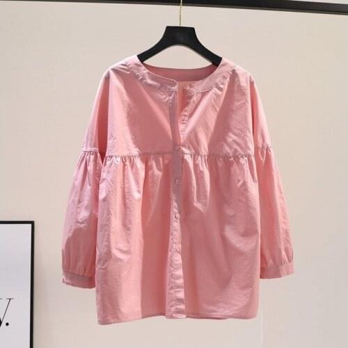 Spring Autumn Oversized Women Cotton Casual Shirts New Arrival 2021 Spring Simple Style Solid Color Loose Female Long Sleeve