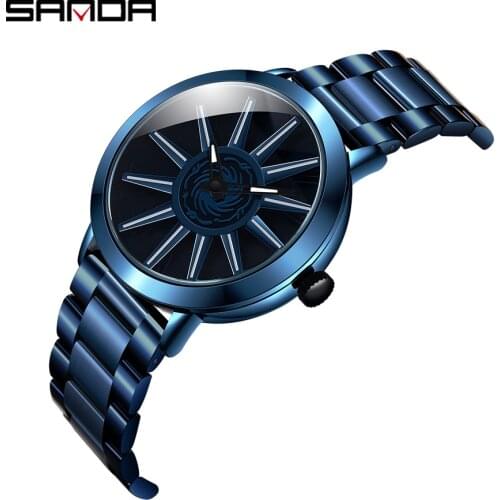 Sanda Hot Sell Fashion Cool Men Watch Creative Wheel Shape Rotating Dial Steel Band Quartz Movement Gift Relogio Masculino 1032